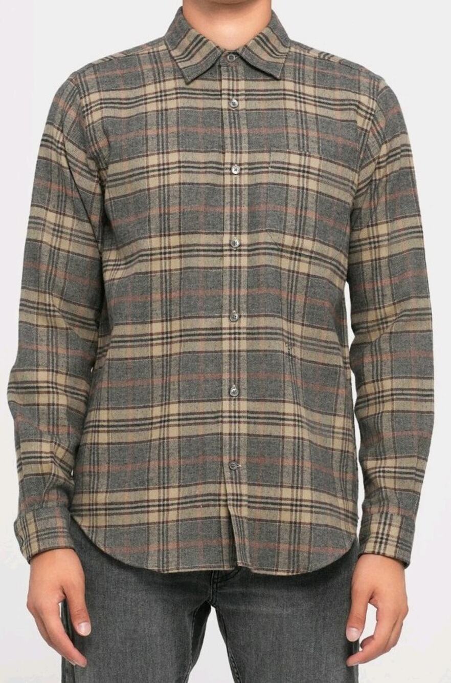 CLOSED Brand Men's Flannel Shirt Rock Beige Relaxed Fit Size Large
